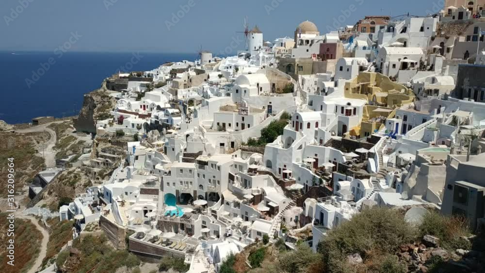 Classic view on the buildings and decoration at the FIra - capital of Santorini, Greece Classic view on the buildings and decoration at the FIra - capital of Santorini, Greece