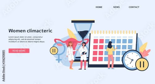 Landing page or banner on women climacteric topic, flat vector illustration.
