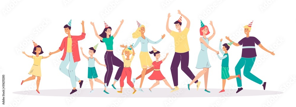 Group of diverse cheerful people dancing flat vector illustration isolated. Group of diverse cheerful people dancing flat vector illustration isolated.
