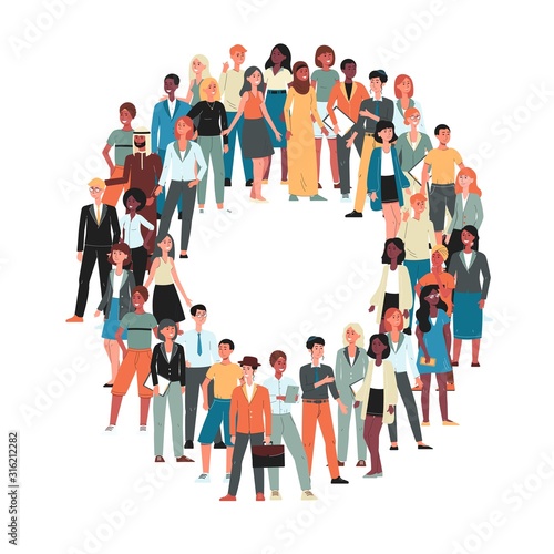 Multicultural crowd of people cartoon characters flat vector illustration isolated.