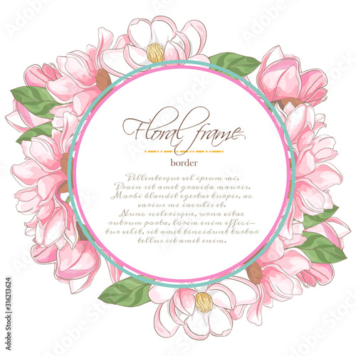 Vector delicate invitation with magnolia for wedding  marriage  bridal  birthday  Valentine s day.