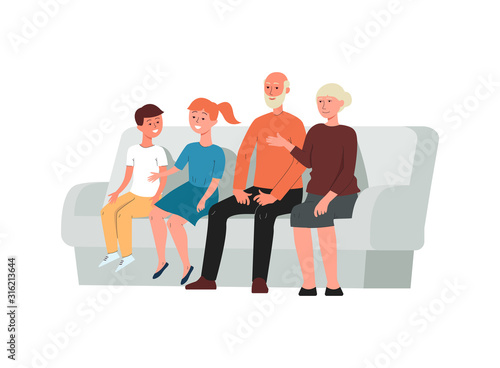 Family stages - grandparents and grandchildren vector illustration isolated.
