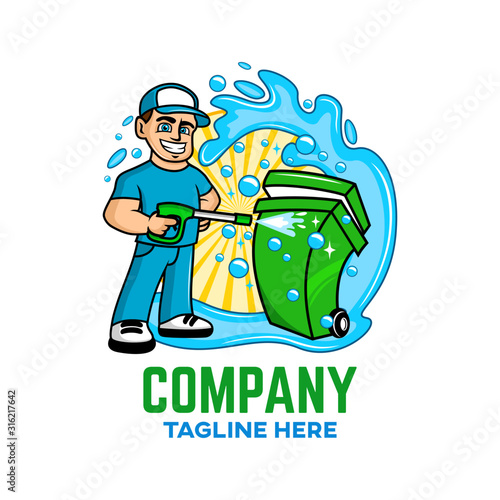 Modern Trash can with a guy logo. Vector illustration.