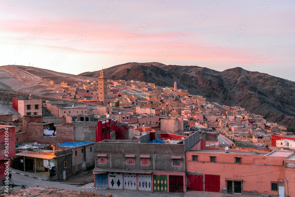 Berber town called My Brahim at sunset, Morocco