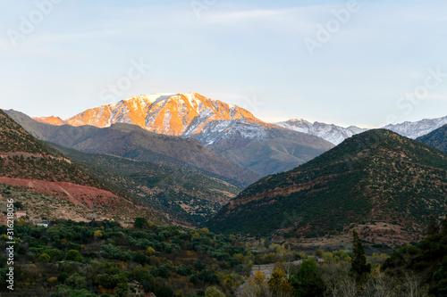 Atlas mountains and Imlil valley at sunset, Morocco