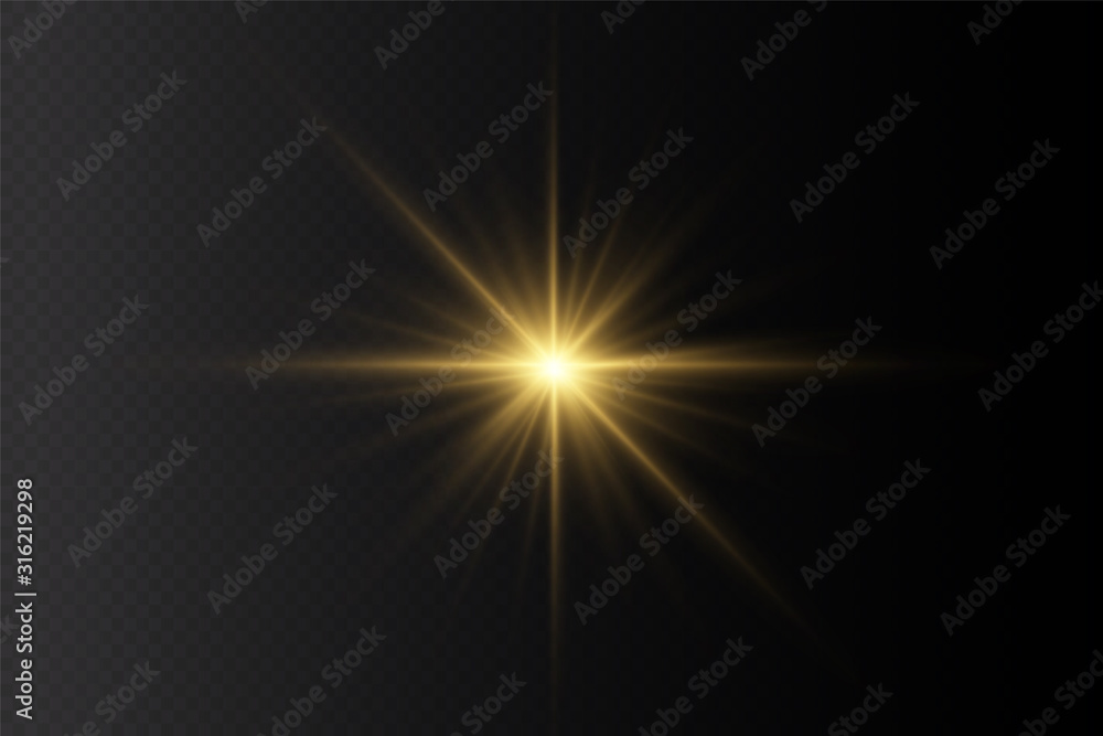 Abstract stylish light effect on a black background. Gold glowing neon line. Golden luminous dust and glares. Flash Light. luminous trail. Vector illustration.