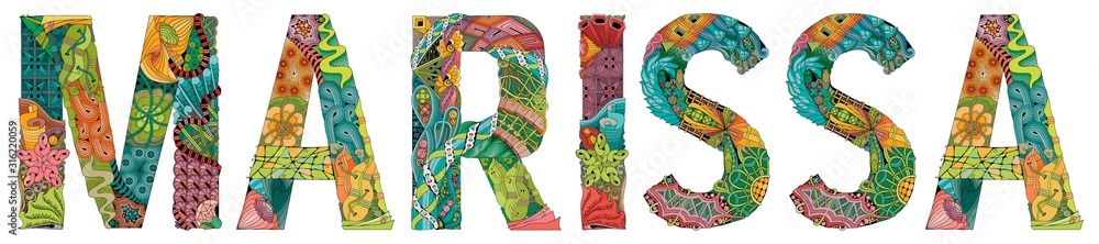 Female name Marissa. Vector decorative zentangle object Female name Marissa. Vector decorative zentangle object