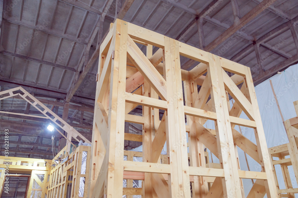 New construction framing house, factory mounted. Indoor New construction framing house, factory mounted. Indoor