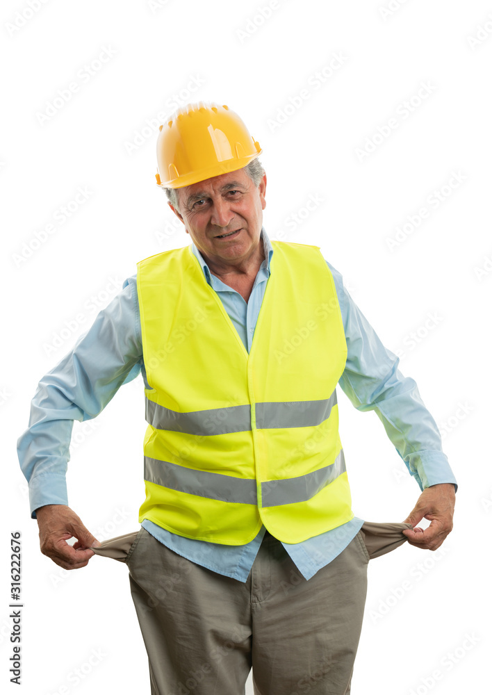 Builder showing pockets of pants Builder showing pockets of pants