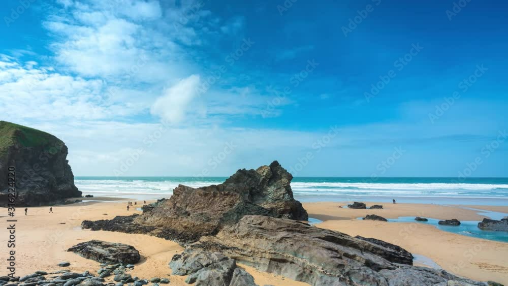 A timelapse of the Carnewas and Bedruthan Steps a stretch of coastline located on the north Cornish coast between Padstow and Newquay, in Cornwall, England, United Kingdom. A timelapse of the Carnewas and Bedruthan Steps a stretch of coastline located on the north Cornish coast between Padstow and Newquay, in Cornwall, England, United Kingdom.