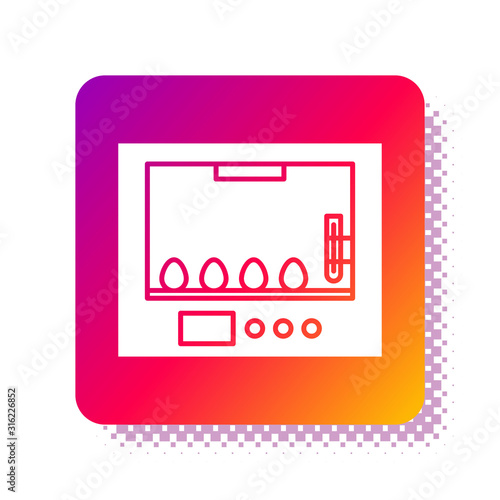 White Incubator for eggs icon isolated on white background. Square color button. Vector Illustration