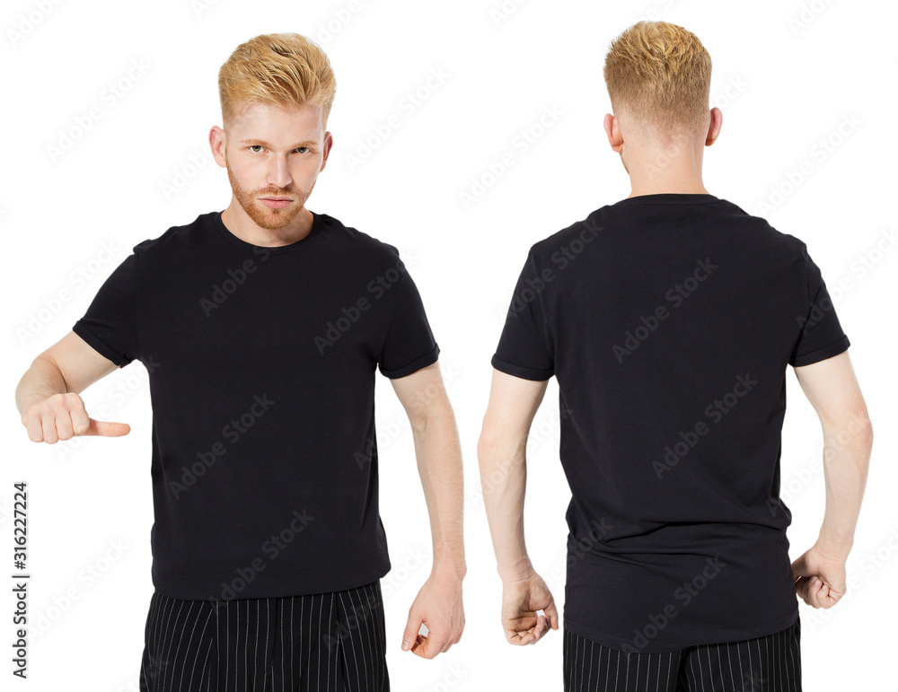 Red-head man in black tshirt set isolated over white. Red-head man in black tshirt set isolated over white.