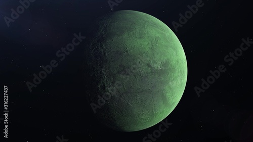 Realistic Green Alien Planet in the outer space, 3d rendering © Dmitry