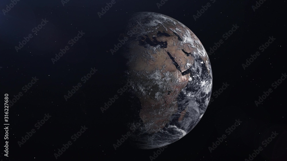 Realistic Earth Planet in the outer space, 3d rendering