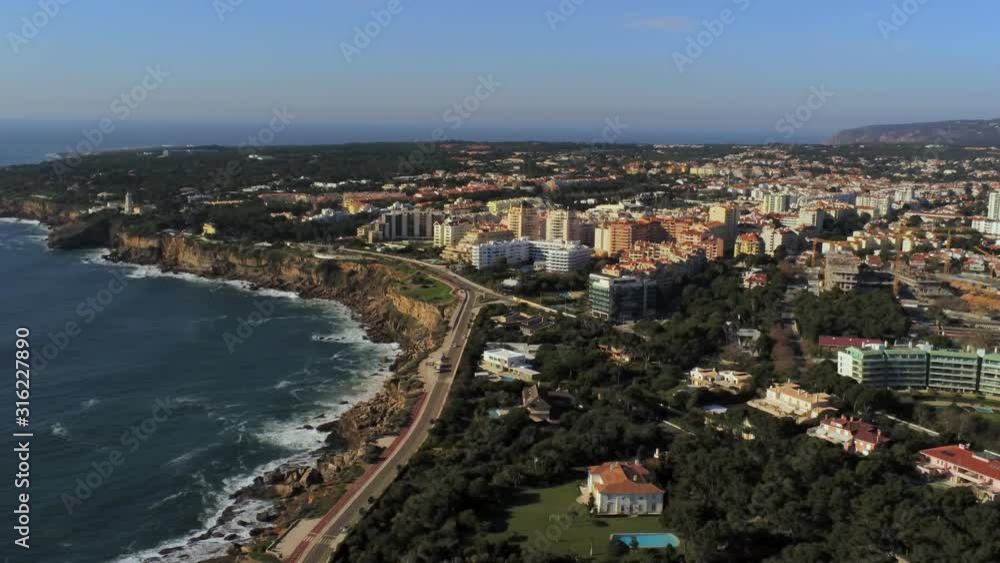 View of Cascais coastline near Lisbon. Portugal. Drone footage View of Cascais coastline near Lisbon. Portugal. Drone footage