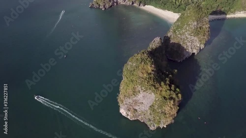 Railay beach in Krabi in Thailand during a Sunset bird view