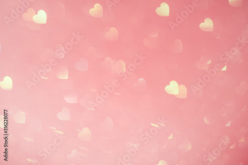 valentines day and mother's day background with pink glitter hearts bokeh, card for Valentine's, wedding celebration, Love bokeh shiny confetti textured template