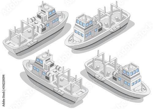 Trawler. Isometric. Isolated on white background. Vector illustration.