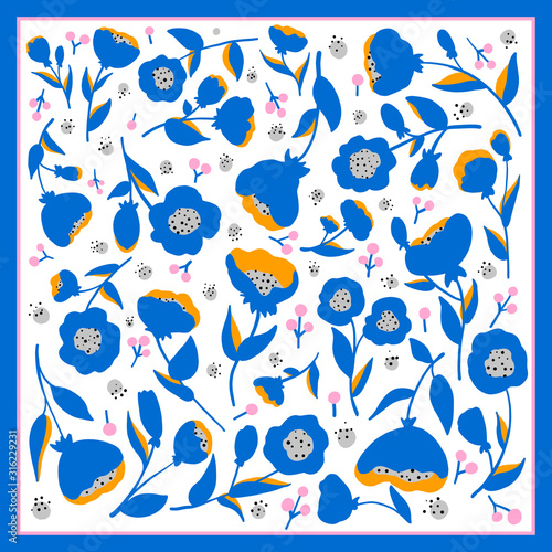 Beautiful floral vector ornament. Card, bandana print, kerchief design, napkin. Ready for print.
