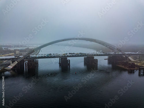 Aerial view. The bridge under construction in Kiev. © Sergey