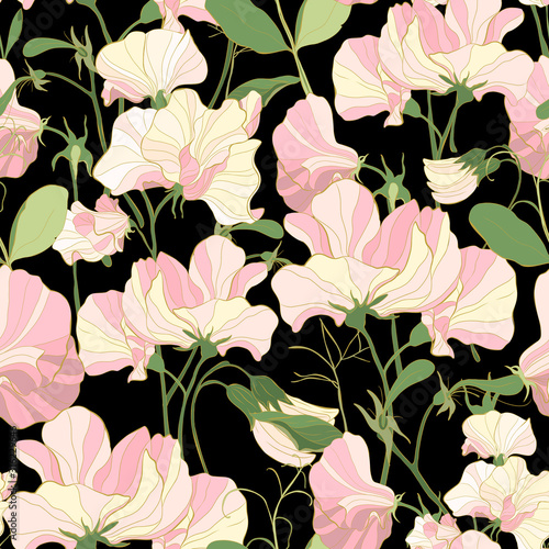 Pretty floral pattern with flowers of sweet peas.