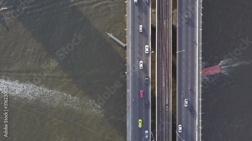 Metal bridge above the Chao Phraya river in Bangkokg in Thailand