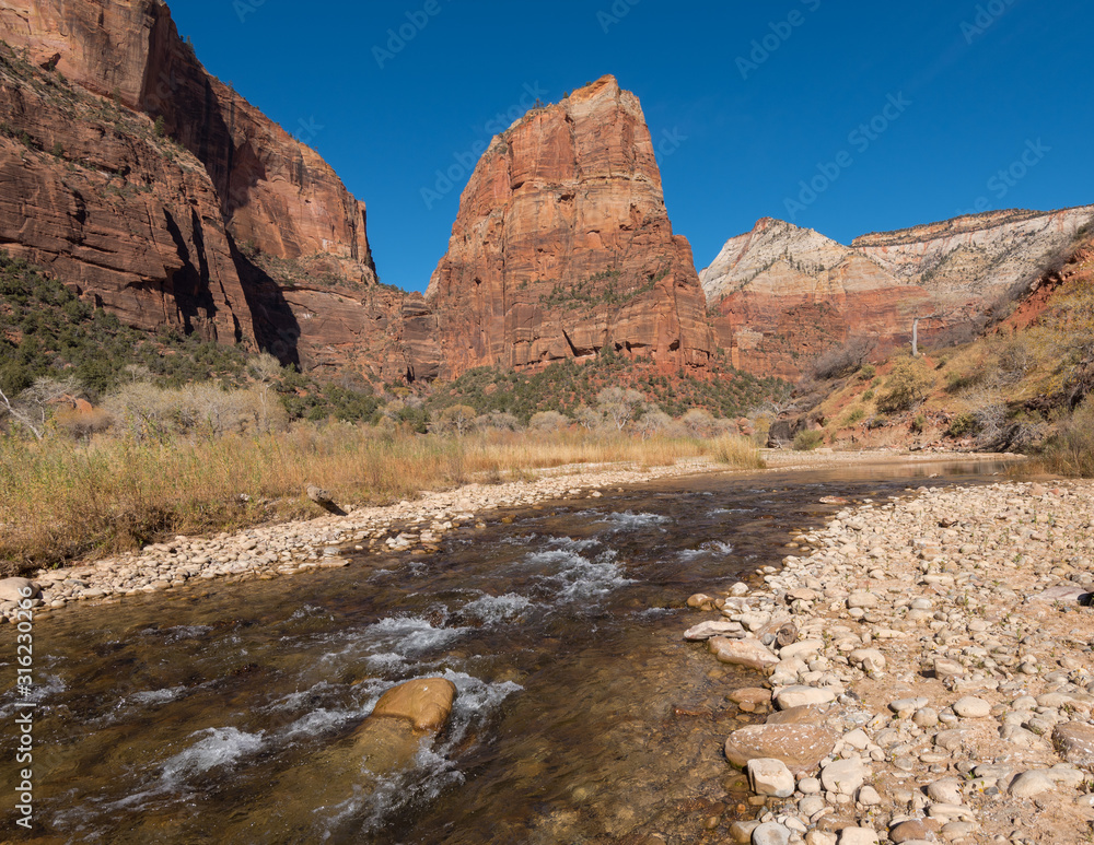 Virgin River and Mountains in Zion