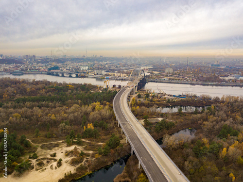 Aerial view. The bridge under construction in Kiev. © Sergey