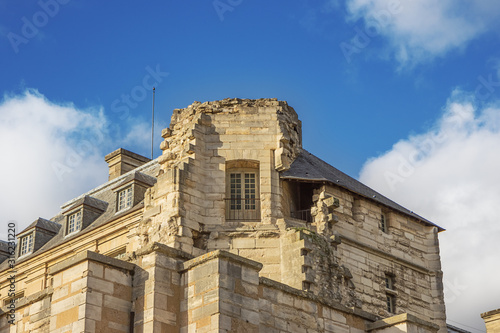 Close up of the integration of recent constructions in the rampart of the Chateau de Vincennes  seen from the street