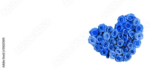 Beautiful heart made roses in a classic blue color on a white background. I love you. Greeting card.Valentine's day.Woman's day.isolated