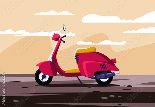Vector illustration of a red parked scooter