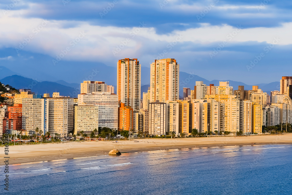 Obraz premium Beach of the Paulista coast, Brazil. Border between Sao Vicente city and Santos city. 
