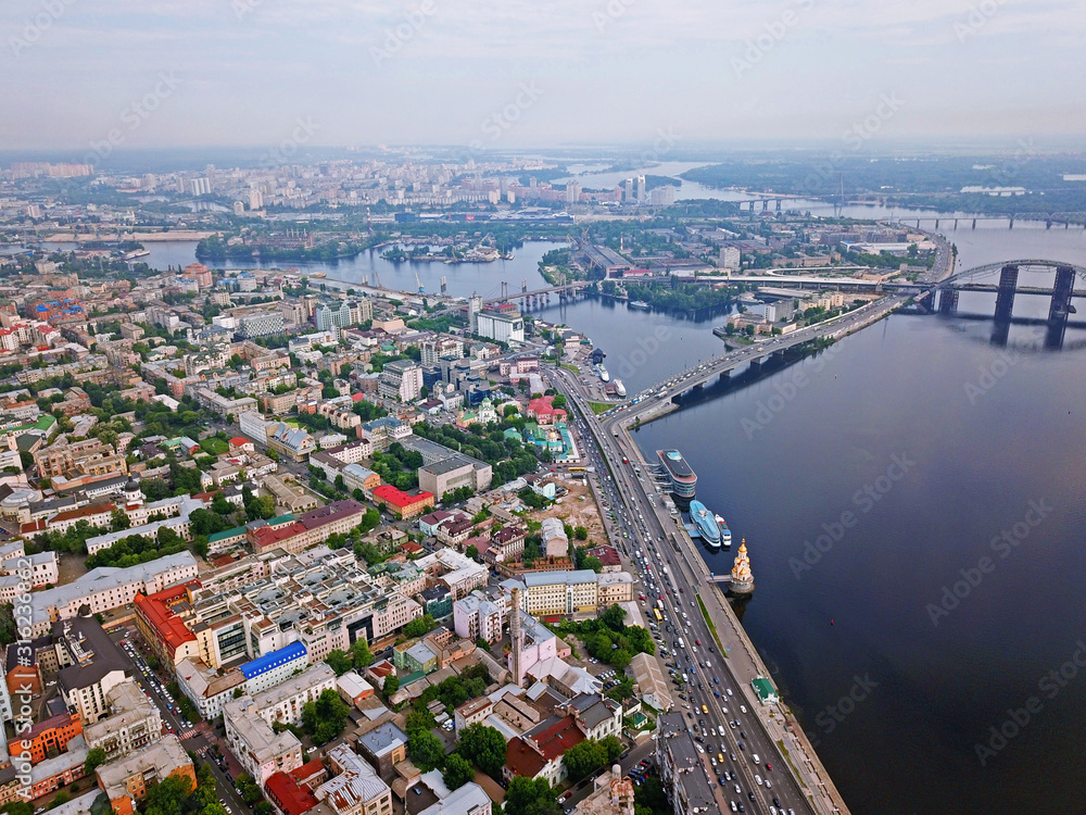 Naklejka premium Aerial drone view of Kiev center
