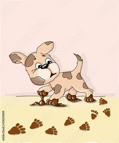 vector illustrations cute spotted dog inherited dirty paws