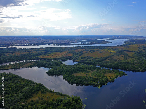 Fototapeta Naklejka Na Ścianę i Meble -  Aerial drone view. Tributaries of the Dnieper near Kiev.
