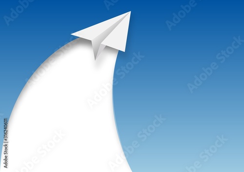 paper airplane flying in the sky blue . the concept of growth or leadership.