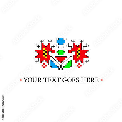 Bulgarian embroidery motif. Slavic textile ornament. Traditional bulgarian symbol "The tree of life". Bulgarian pattern logo concept. Pixel art, pixel pattern.