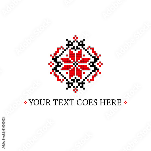 Bulgarian flower motif logo template. Embroidery textile ornaments. Traditional bulgarian and slavic symbol. Pixel art, pixel pattern.