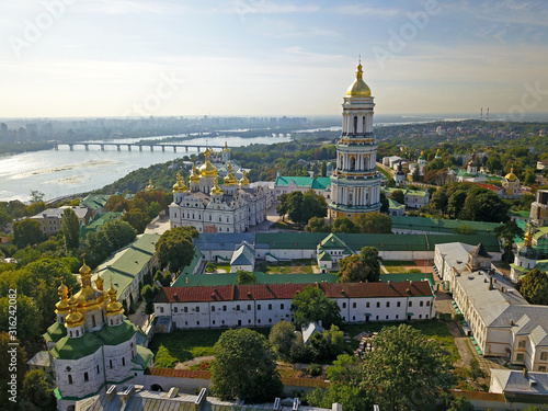 Aeiral drone view. Kiev-Pechersk Lavra in sunny weather.
