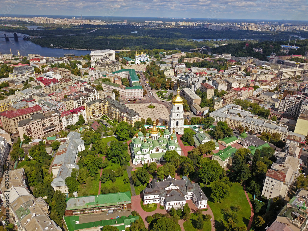 Aeiral drone view. St. Sophia Cathedral in Kiev.