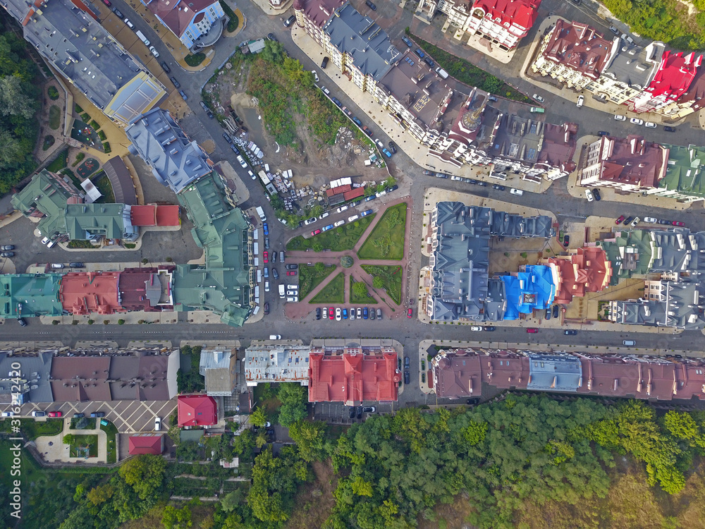 Aeiral drone view.  Vozdvizhenskaya outskirts in Kiev.