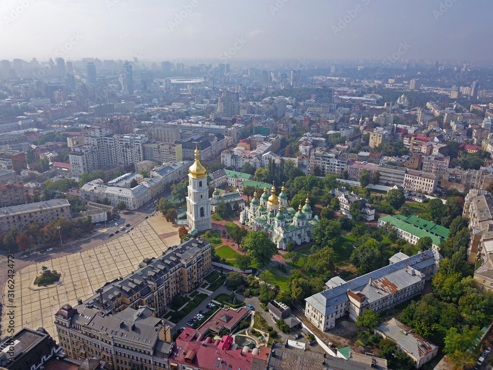 Fototapeta premium Aeiral drone view. St. Sophia Cathedral in Kiev.