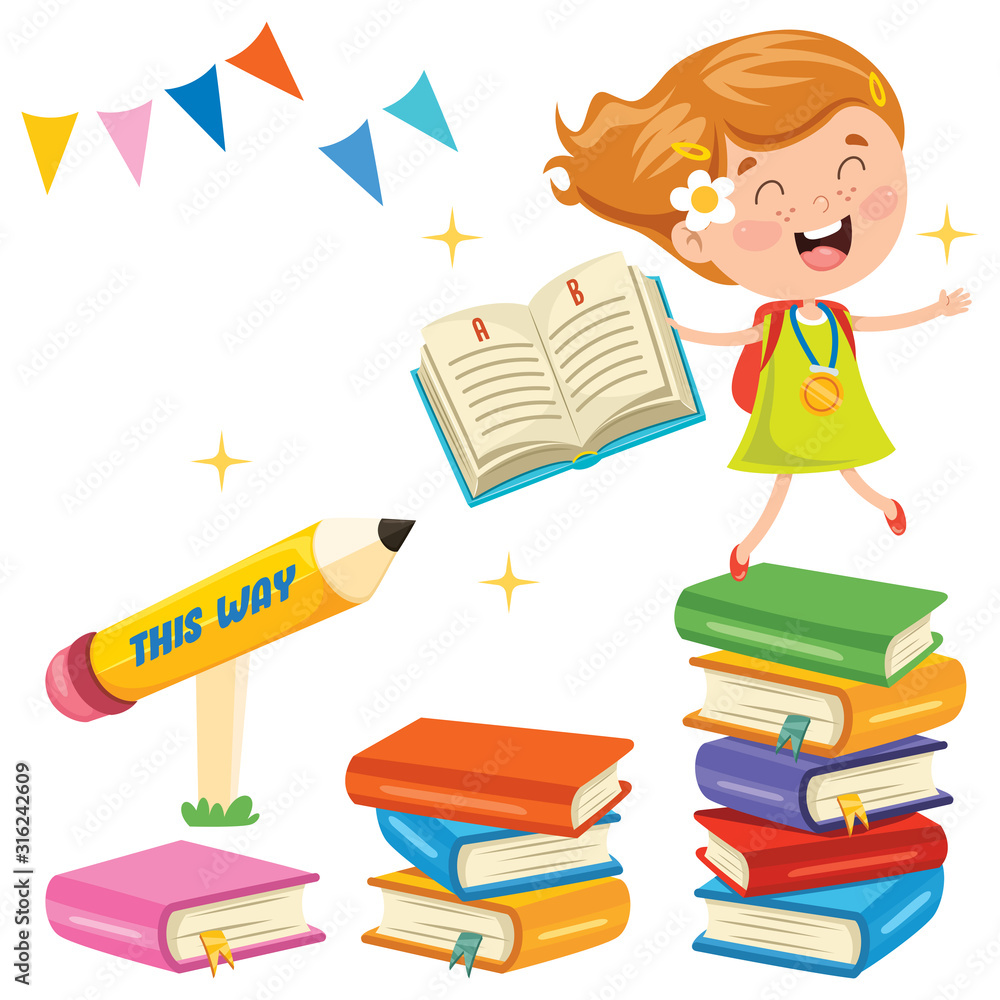 Cute Schoolchild And Colorful Books Cute Schoolchild And Colorful Books