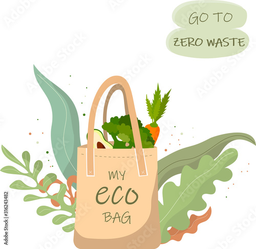 WLayout with eco-bag for fabric design. Environmentally friendly concept.eb
