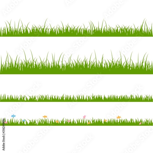 Set of seamless horizontal pattern with grass and flowers