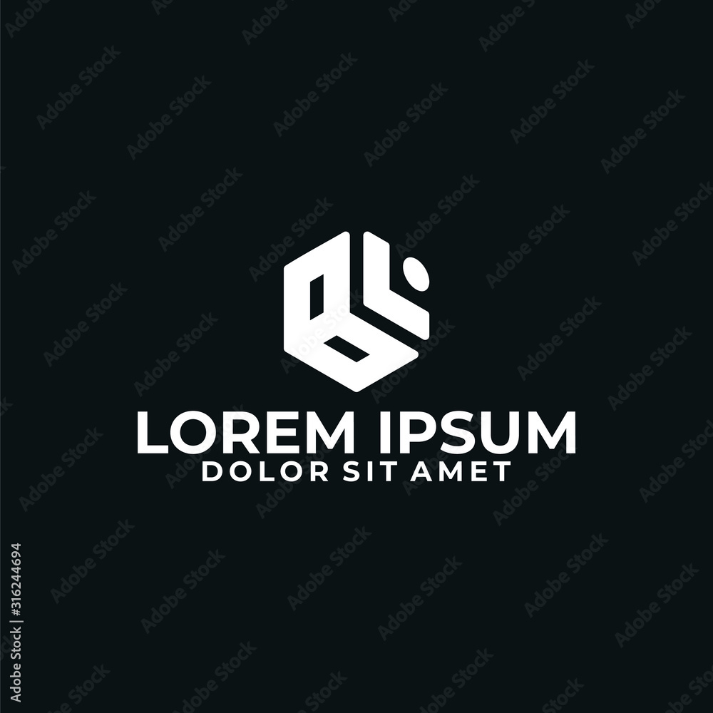 Initial letter BL logo template with 3d cube hexagonal symbol in flat ...