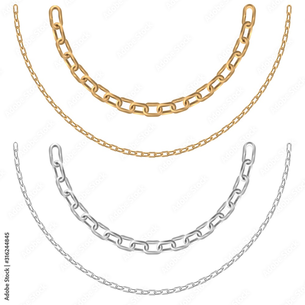 Gold and silver chain necklaces on a white background Gold and silver chain necklaces on a white background