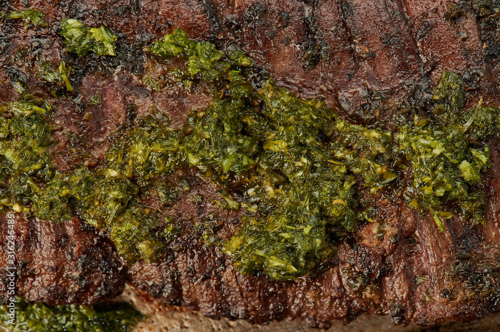 Macro of grilled steak meat