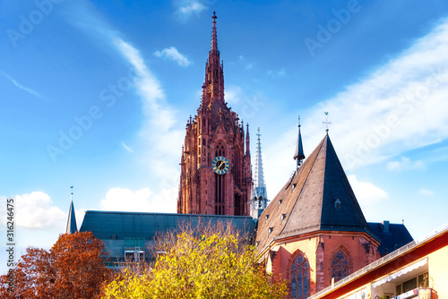 View to the famous Imperial Cathedral of Saint Bartholomew in the old town Frankfurt am Main, Germany photo