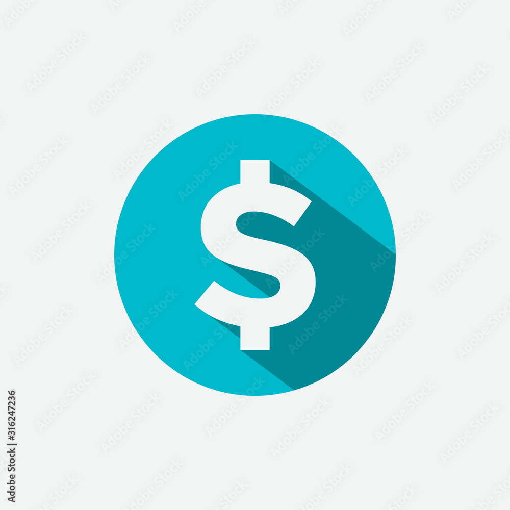 Dollar Sign with shadow isolated on white background. Flat Vector Icon Design Template Element Dollar Sign with shadow isolated on white background. Flat Vector Icon Design Template Element
